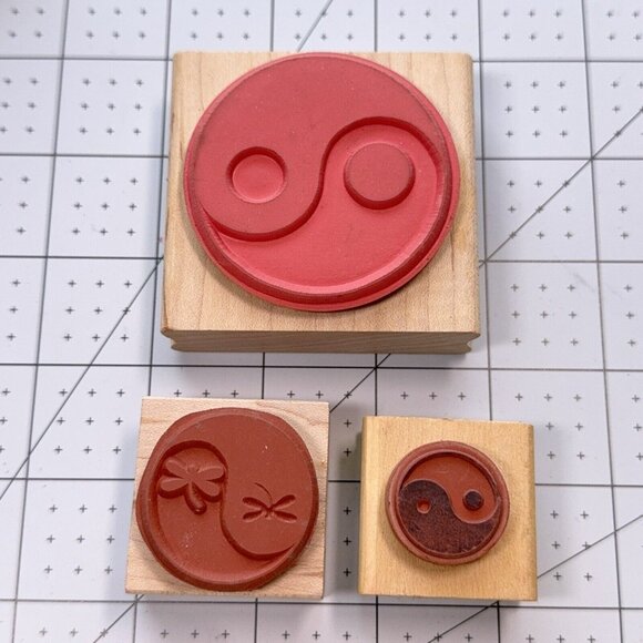 Lot of 3 Yin Yang Symbol Rubber Stamp Dragon Fly Mixed Sizes Craft Scrapbook - Picture 2 of 5